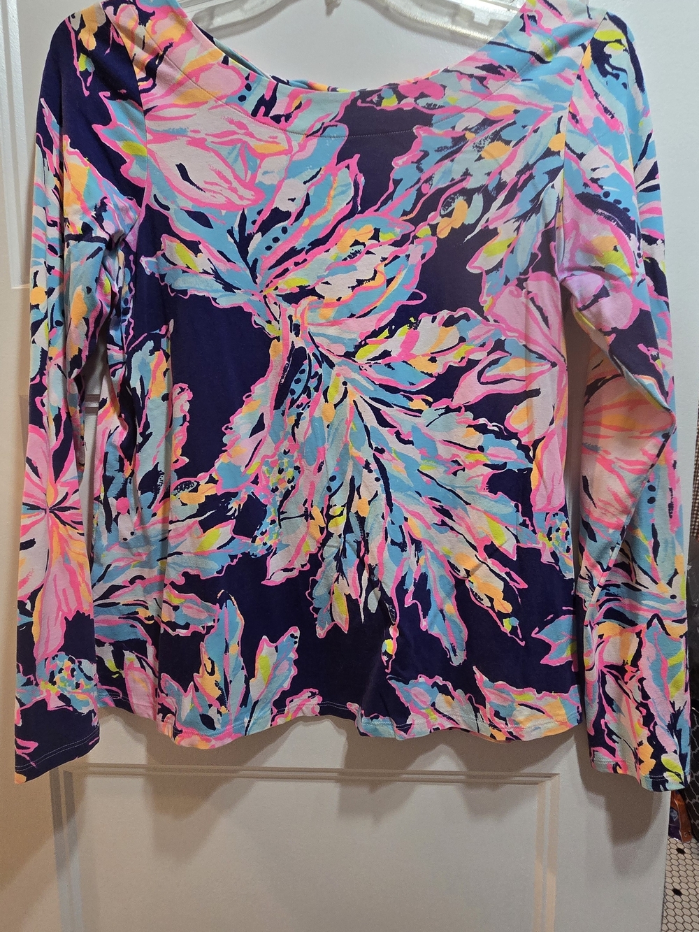 Lilly Pulitzer Navy Multi Floral-Print Long Sleeve Top Size L